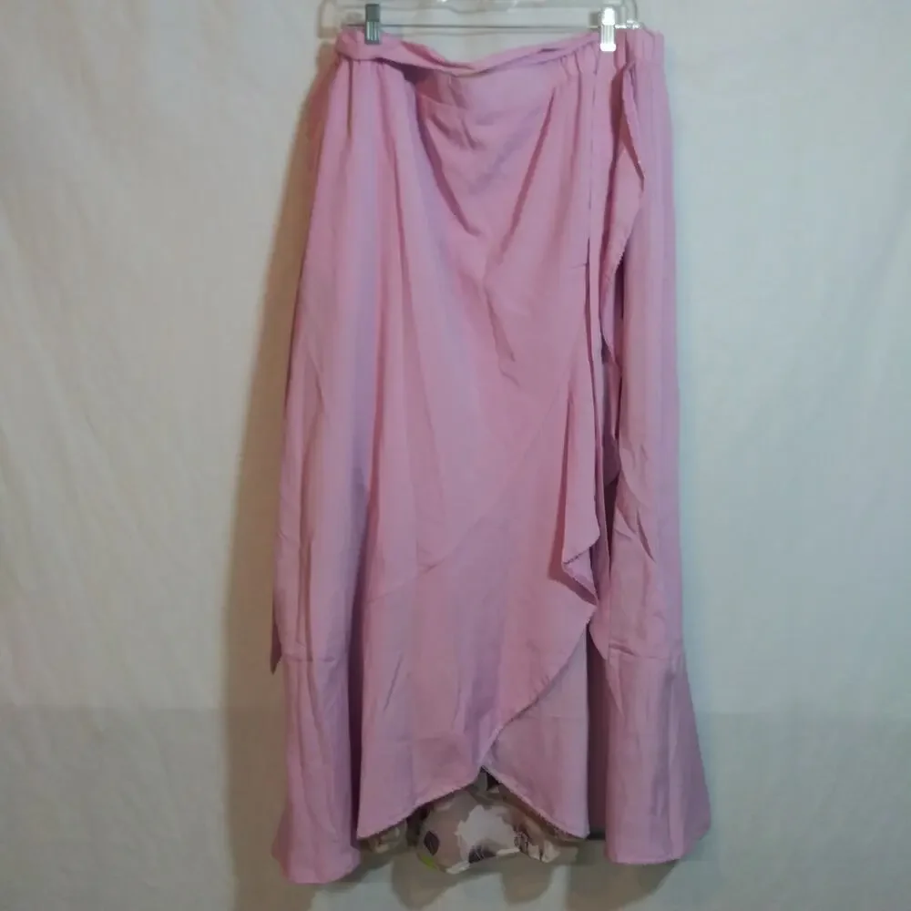 Badgley Mischka American Glamour Reversible Floral Wrap Maxi Skirt Size 1Xt